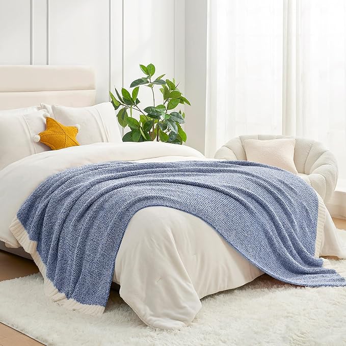 Snuggle Sac Royal Blue Throw Blankets for Couch, Super Soft Warm Blankets Cozy Knit Fuzzy Plush Lightweight Throws for Sofa, Bed,Living Room, Royal Blue, 50x60 inches-Ruum Studio Home