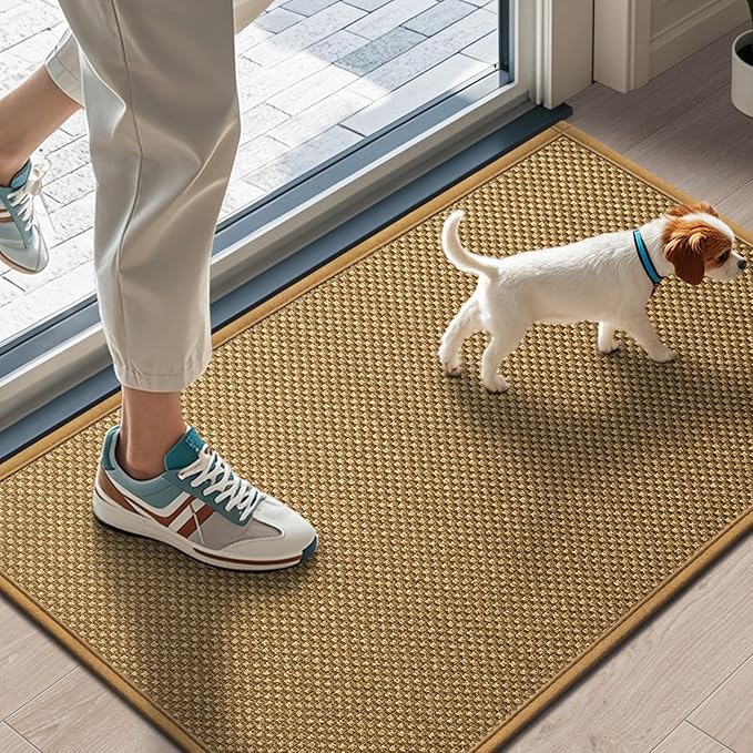LEKEEPGO Door Mat 17"x29", Low-Profile Door Mat Indoor Entrance, Non Slip Rubber Backing Front Doormat Washable Absorbent Inside Indoor Resist Dirt Entryway Mat, Light Brown-Ruum Studio Home