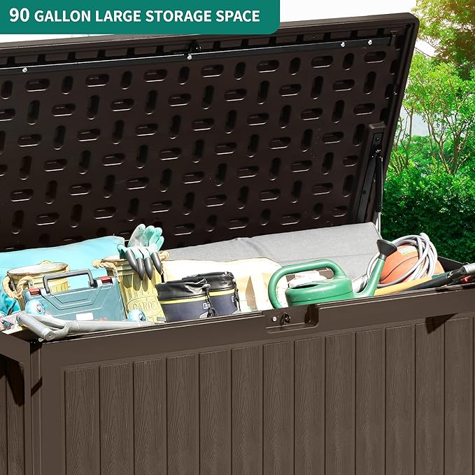 YITAHOME 90 Gallon Double-Wall Deck Box with Side Handles, Outdoor Large Storage for Patio Furniture Cushions, Garden Pool Accessories, Water Resistant & Lockable-Ruum Studio Home