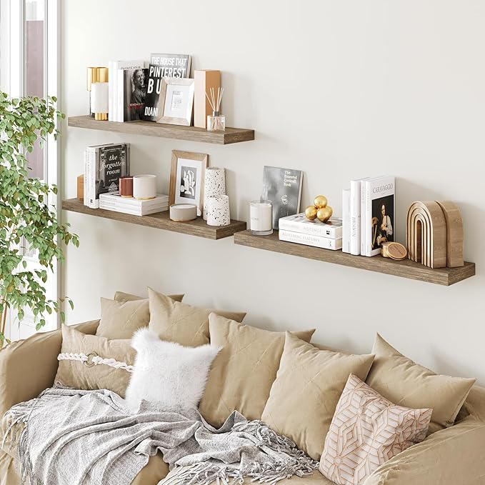 BAMEOS Floating Shelves,40 in W x 8in D Wall Mounted Wooden Shelves with Invisible Brackets Set of 3, Hanging Wall Shelves Decoration for Bedroom, Bathroom, Living Room and Kitchen-Ruum Studio Home