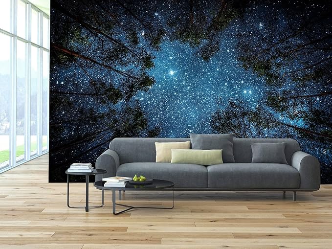 WFBHUA-Forest Starry Wallpaper Mural Night Galaxy Tree Sky Wallpaper for Living Room Bedroom Ceiling(Not Peel and Stick)-Ruum Studio Home