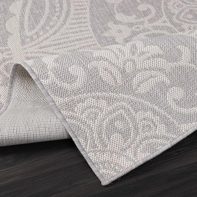Medallion Outdoor Rug 10x14 Washable Outside Carpet for Indoor Patio Porch Waterproof Easy Cleaning Non Shedding Area Rugs Gray 10 x 14-Ruum Studio Home