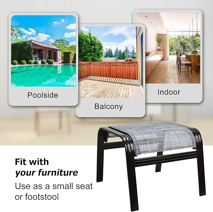 Outdoor Foot Stools Gift for Patio Ottoman Footrest Aluminum Portable Seat Wicker Furniture Stackable Dining Ottoman 2 Pack Blue-Ruum Studio Home