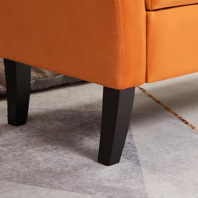 Furniliving 51 Inch Storage Bench for Living Room, Upholstered Bench Ottoman with Velvet Fabric, Modern Entryway Bench with Woodern Legs for Bedroom, Living Room, Shoe Storage & Seating, Orange-Ruum Studio Home