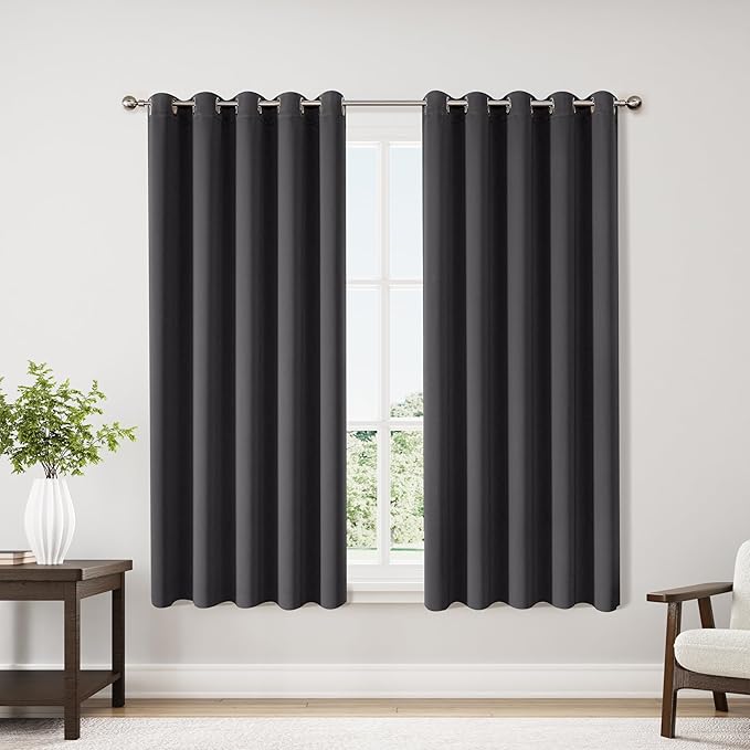 ChrisDowa Blackout Curtains 70 inches Wide for Bedroom - 2 Panels Set Extra Wide Grommet Thermal Insulated Room Darkening Curtains for Living Room (Dark Grey, 70 x 63 Inch)-Ruum Studio Home