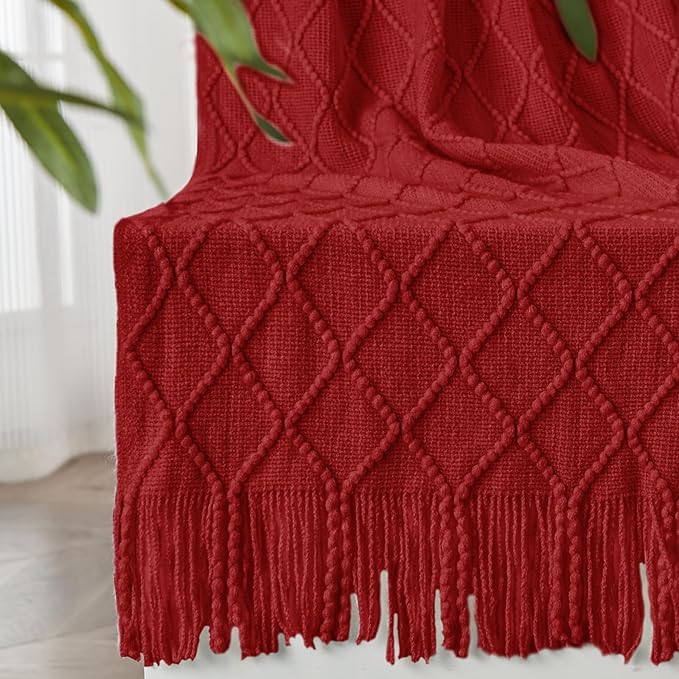 inhand Knitted Throw Blanket for Couch and Bed, Soft Living Room Home Decor Knitted Blanket with Tassel, Outdoor Lightweight Breathable Summer Blanket, Farmhouse Warm Woven Decorative, 50"x60"-Ruum Studio Home