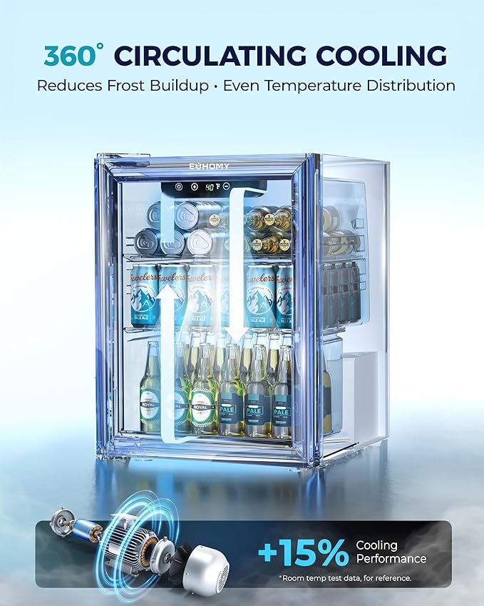 EUHOMY Beverage Refrigerator Cooler - 68 Can Mini Fridge with Glass Door for Soda, Beer, Wine, Small Refrigerator with Digital Temperature Control and Adjustable Shelves for Home Office Bar, 1.7 Cu.ft-Ruum Studio Home