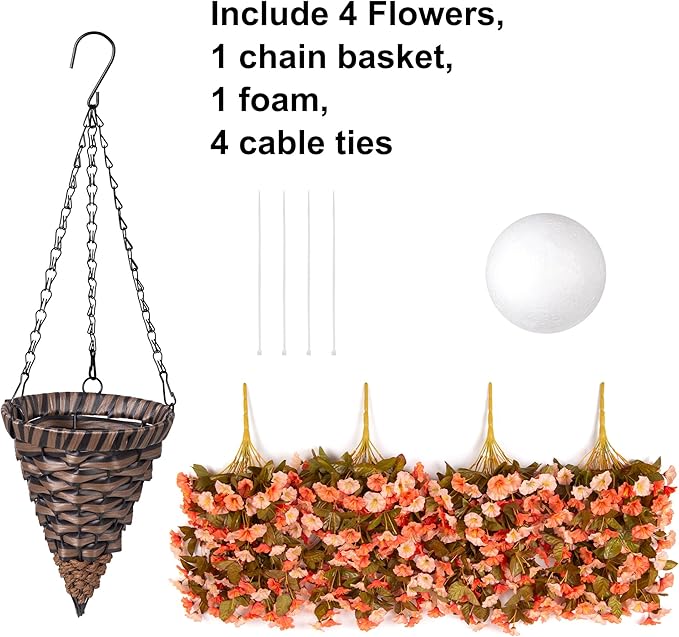 Artificial Fake Fall Hanging Flowers Plants Basket for Outdoor Autumn Decoration, Faux Silk Morning Glory Long Vines Realistic UV Resistant for Outside Home Porch Garden (Fall Orange+Light Orange)-Ruum Studio Home