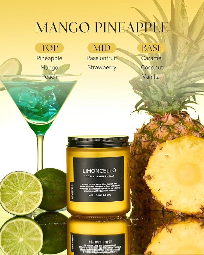 M&SENSE Mango Pineapple Tropical Scented Candle, 7.05oz Non Toxic Natural Soy Wax 50 Hours Long Lasting Burn Fruit Scent Summer Gifts for Housewarming, 2 Wick Aromatherapy Candle for Women Men-Ruum Studio Home