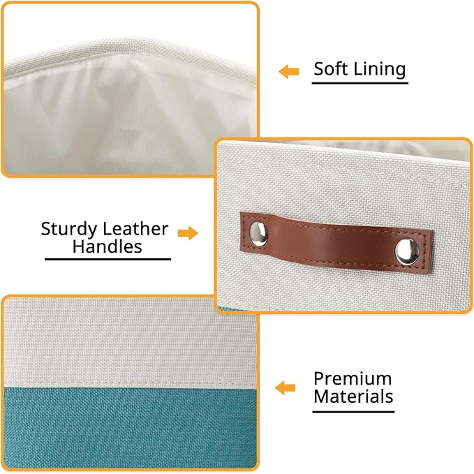 DULLEMELO Foldable Storage Cubes 11 x 11 Organizer Bins,Canvas Storage Bins Empty Gift Baskets for Organizing with SturdyLeather Handles, Closet Baskets for Nursery Storage(4 Pack - 11" White&Teal)-Ruum Studio Home