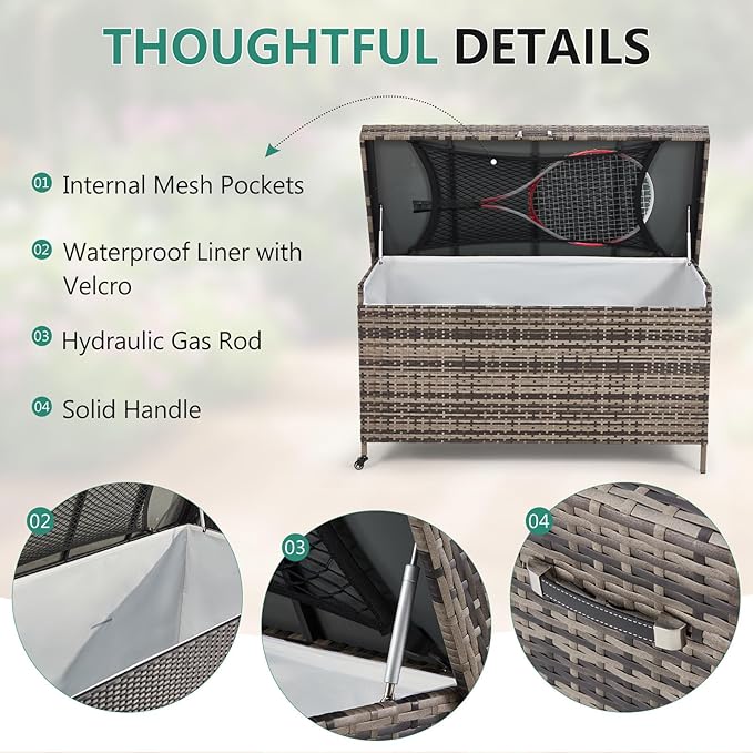 HOMREST Large Deck Box, Outdoor Wicker Storage Container with 240 Gallon, Patio Rattan Furniture for Garden Tools, Pillows, Pool, Brown-Ruum Studio Home