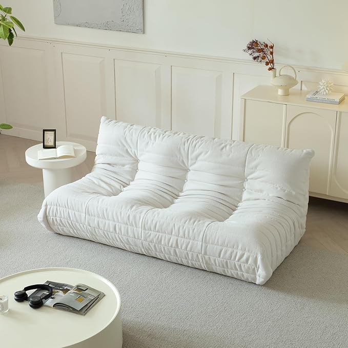 Luxury Sofa Couch Chair, Lazy Floor Seating, Fireside Bean Bag Chair, Ergonomic Tatami Sofa Lounger for Living Room, Bedroom, Office, 3 Seat, White-Ruum Studio Home