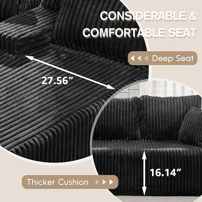 Hobestluk Modular Sectional Sofa Couches 108" L-Shape Couch 3 Seat Modular Sofa Memory Foam Sectional Couches for Living Room, Boneless Couch with Oversized Chaise (Black, Left Facing)-Ruum Studio Home