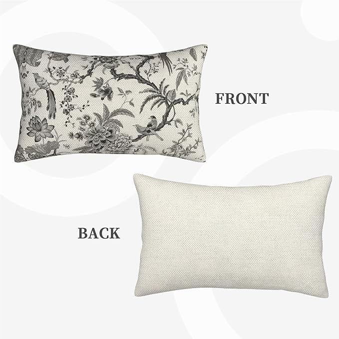 CXMEIFLY Spring Floral Birds Pillow Covers 12 x 20 Inch Set of 2 for Chinoiserie Flowers Decor Throw Pillows Black and White Plant Outdoor Decorative Cushion Cases for Couch Bed Decorations-Ruum Studio Home