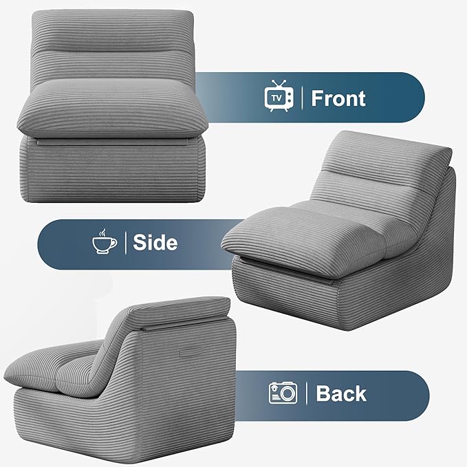 Misolant Bean Bag Chairs，Big Corduroy Fabric Sofa Bean Bag Chair for Adults and Teens with High-Resilience Sponge, Non-Slip Base Floor Lounge Sofa for Home, Living Room, Bedroom, Gaming Dark Gray-Ruum Studio Home
