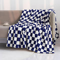 LOMAO Throw Blankets Flannel Blanket with Checkerboard Grid Pattern Soft Throw Blanket for Couch, Bed, Sofa Luxurious Warm and Cozy for All Seasons (Dark Blue, 50"x60")-Ruum Studio Home