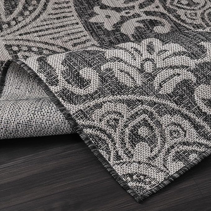 Medallion Outdoor Rug 5x7 Washable Outside Carpet for Indoor Patio Porch Waterproof Easy Cleaning Non Shedding Area Rugs Dark Gray 5 x 7-Ruum Studio Home