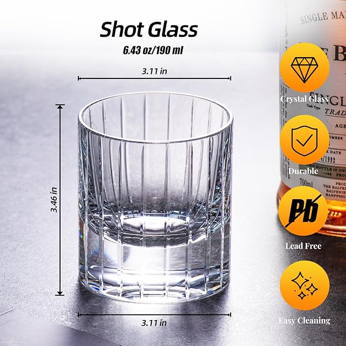 KAMMAK Crystal Whiskey Glasses Set of 2, Handcrafted 6.43oz Old Fashioned Glasses Stemless, Luxury Hand Blown Cocktail Glasses, Scotch Cup for Women, Men Gift for Bourbon Barware, Home Bar-Ruum Studio Home