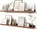Fun Memories Picture Ledge Shelves Set of 2, 36 Inch Rustic Wall Mounted Floating Shelves with Lip for Home Storage and Décor in Bathroom, Kitchen, Nursery, Bedroom, Living Room, Walnut-Ruum Studio Home