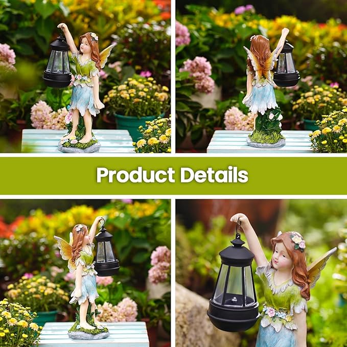 Fairy Garden Statue Solar Garden Fairy with Lantern Light Outdoor Decoration Waterproof Solar Sculpture for Patio Yard Lawn Gift for Mom Grandma-Ruum Studio Home