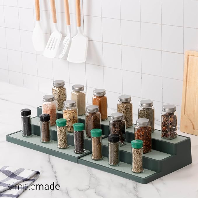 SIMPLEMADE 3-Tier Spice Rack Organizer - Versatile Storage Shelf for Kitchen, Bathroom, Bedroom & Office, Set of 1, Expandable Sage-Ruum Studio Home