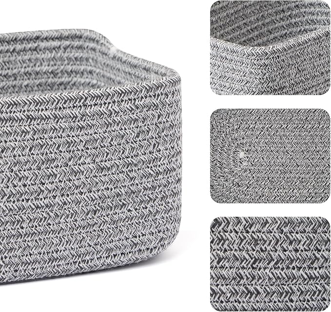 Small Storage Baskets for Organizing | Closet Organizer Bins | Shelf Toy Basket | Woven Rope Baskets | Cube Decorative Box | Shallow Basket | 11.5x7.5x4.7” | 4 Packs Mixed Grey-Ruum Studio Home