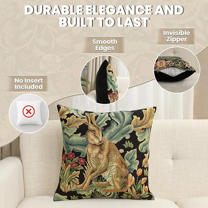 Charlotte Home Furnishings Throw Pillow Covers, Decorative Boho Pillow Covers for Couch, Living Room, Brown Hare Square Cushion Cases 18x18 in, European Cotton Jacquard Woven for Cozy Bedroom Decor-Ruum Studio Home