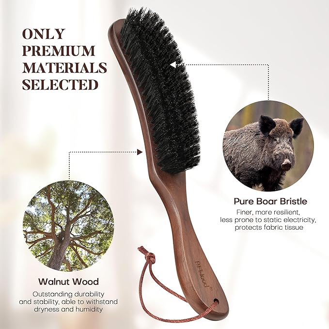 BFWood Clothes Brush - Boar Bristle Lint Brush for Suits, Cashmere, Wool, Velvet, Suede and Pet Hair - Large Black Walnut Wood Handle-Ruum Studio Home