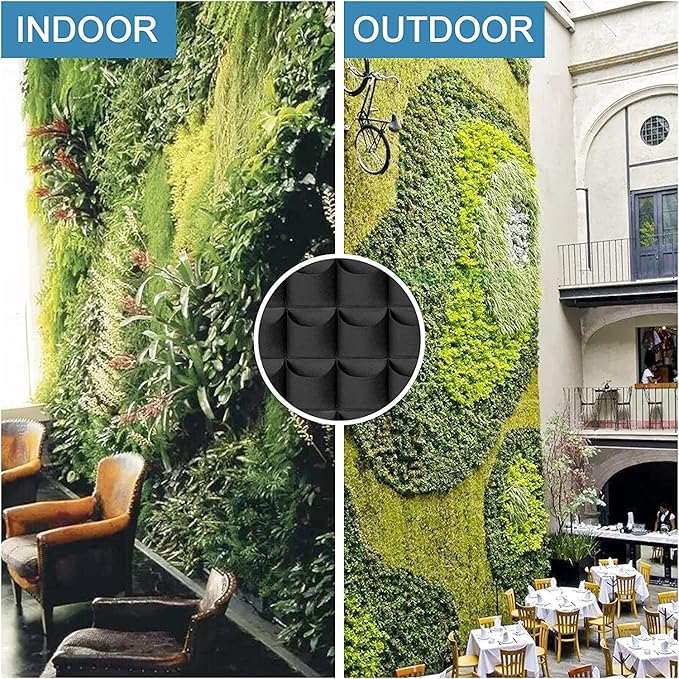 90 Pockets Hanging Planter Bags, Hanging Vertical Wall Mounted Plant Planting Grow Bags, Herb Garden Planter Outdoor Indoor Growing Bag, Gardening Vertical Greening Flower Container(1.1m×1.1m, Black)-Ruum Studio Home
