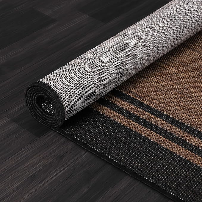 Bordered Outdoor Rug 6x9 Washable Outside Carpet for Indoor Patio Porch Waterproof Easy Cleaning Non Shedding Area Rugs Nut Brown 6 x 9-Ruum Studio Home