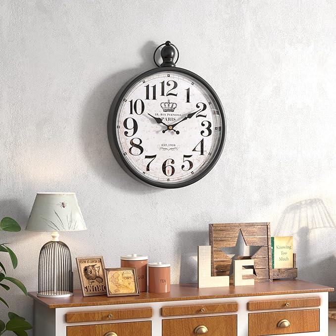 Menterry Retro Round Wall Clock. Black Vintage Antique Style Decor Wall Clocks for Kitchen,Farmhouse,Bedroom,Bathroom,Office, (11.8" H x 9.3" W)-Ruum Studio Home