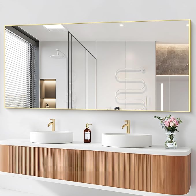 36x72inch Bathroom Mirror, Gold Rectangle Mirror with Thin Metal Frame, Large Rectangular Wall Mirrors for Bathroom, Living Roomm, Hair Salon, Big Farmehouse Mirror Hang Horizontal/Vertical-Ruum Studio Home