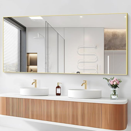 36x72inch Bathroom Mirror, Gold Rectangle Mirror with Thin Metal Frame, Large Rectangular Wall Mirrors for Bathroom, Living Roomm, Hair Salon, Big Farmehouse Mirror Hang Horizontal/Vertical-Ruum Studio Home