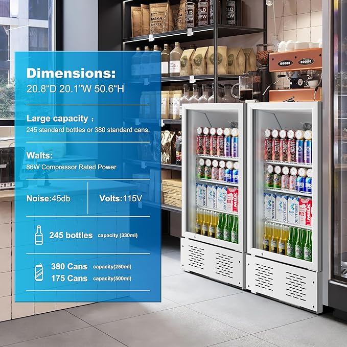 6.5 CUFT Commercial Beverage Refrigerator Glass Door Display Cooler Drink Beer Milk Fridge for Bar Restaurant Office-Ruum Studio Home