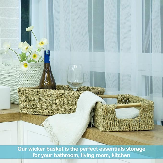 VATIMA Seagrass Baskets with Wooden Handles, Set of 3 Decorative Natural Wicker Baskets for Kitchen-Ruum Studio Home