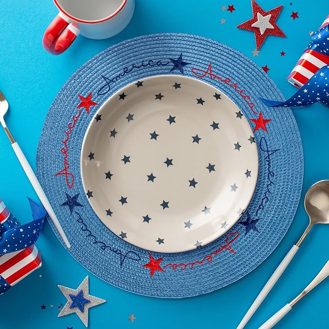 Whaline 4Pcs Round Independence Day Placemats Patriotic Stars Embroidered Place Mats 4th of July Dinner Table Mats for Home Holiday Birthday Party Decor-Ruum Studio Home