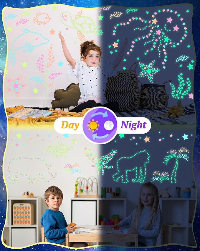201 Pcs Glow in The Dark Stars Stickers for Ceiling, Multicolor Toddler Wall Room Decor Gifts, Luminous 3D Glowing Stars Stocking Stuffers for Kids Boys Girls-Ruum Studio Home