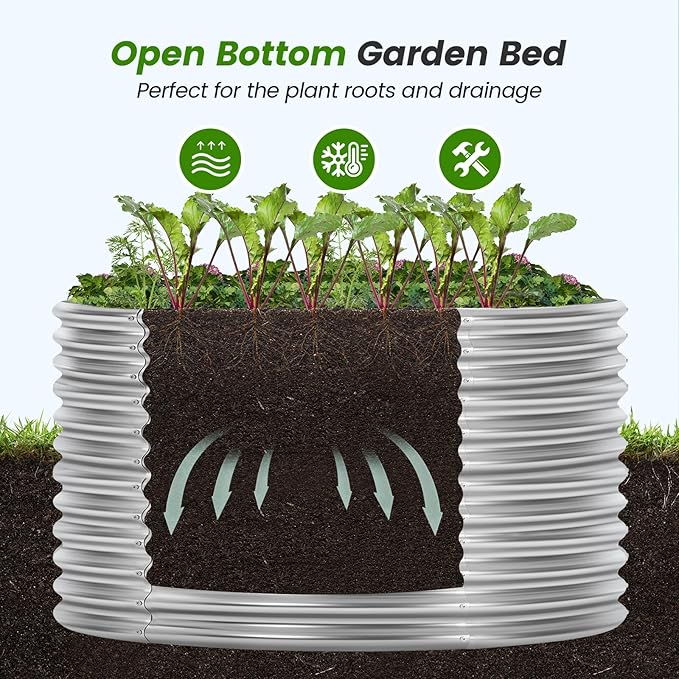 Land Guard 4×4×3ft Galvanized Raised Garden Bed Kit, Round Galvanized Planter Raised Garden Boxes Outdoor, Large Metal Raised Garden Beds for Vegetables, Silver-Ruum Studio Home