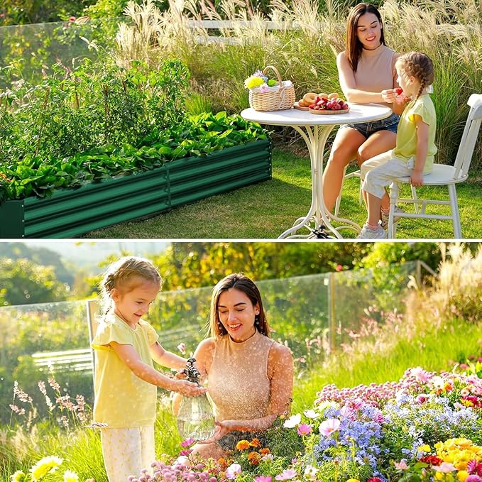 Land Guard 2 Pack 8×4×1ft Galvanized Metal Raised Garden Bed, Metal Planter Kit Box Outdoor for Deep-Rooted Vegetables, Flowers, Green and Herbs (Green)-Ruum Studio Home