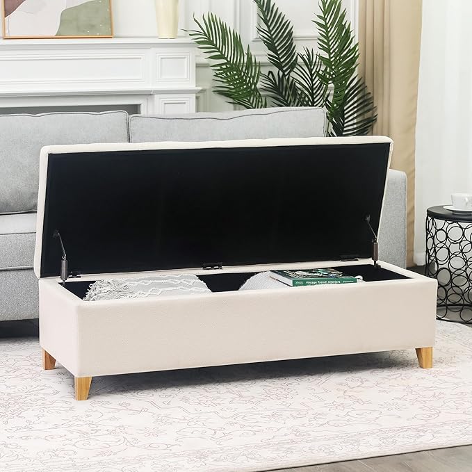Joveco Storage Ottoman Bench, 51" Rectangle Long Bench, for Bedroom, End Foot of Bed, Living Room, Entryway, Beige-Ruum Studio Home