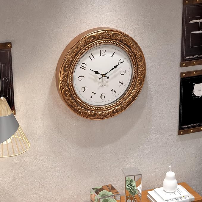 Menterry European Vintage Decorative Wall Clock, 12" Antique Gold Style, Battery Operated Wall Clocks for Kitchen, Bedroom, Farmhouse, Bathroom, Offices-Ruum Studio Home