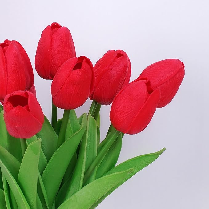 20pcs Red Artificial Tulip Fake Flower 12.9 Inch Spring Mother's Day Easter Gift for Home Kitchen Wedding Decoration-Ruum Studio Home