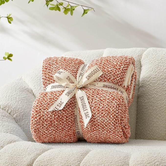 Snuggle Sac Orange Fall Blanket Twin Size, Oversized Soft Warm Cozy Knit Bedding Blanket, Luxurious Microfiber Blankets for Bed, Orange, 60x80 inches-Ruum Studio Home