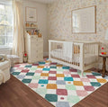jinchan Area Rug 5x7 Kids Washable Indoor Floor Cover Non-Slip Modern Soft Rug Elementary School Classroom Colorful Diamond Carpet for Nursery Playroom Daycare Bedroom Living Room Confetti on Cream-Ruum Studio Home