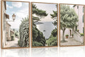 Aurlan Neutral Italy Cityscape Gallery Framed Wall Art(16"x24"), 3PCS Vintage Mediterranean Countryside Landscape Canvas Artwork, Large Town Coast Streets Travel Decor Prints for Office Home-Ruum Studio Home