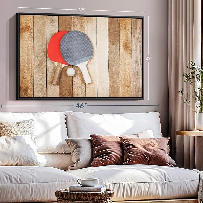 ElephantStock Ping Pong Wall Art - Horizontal Framed Canvas - 1-Piece Living Room Wall Decor - Photography Canvas Print - Brown and Red Decor for Wall - 37" X 25"-Ruum Studio Home
