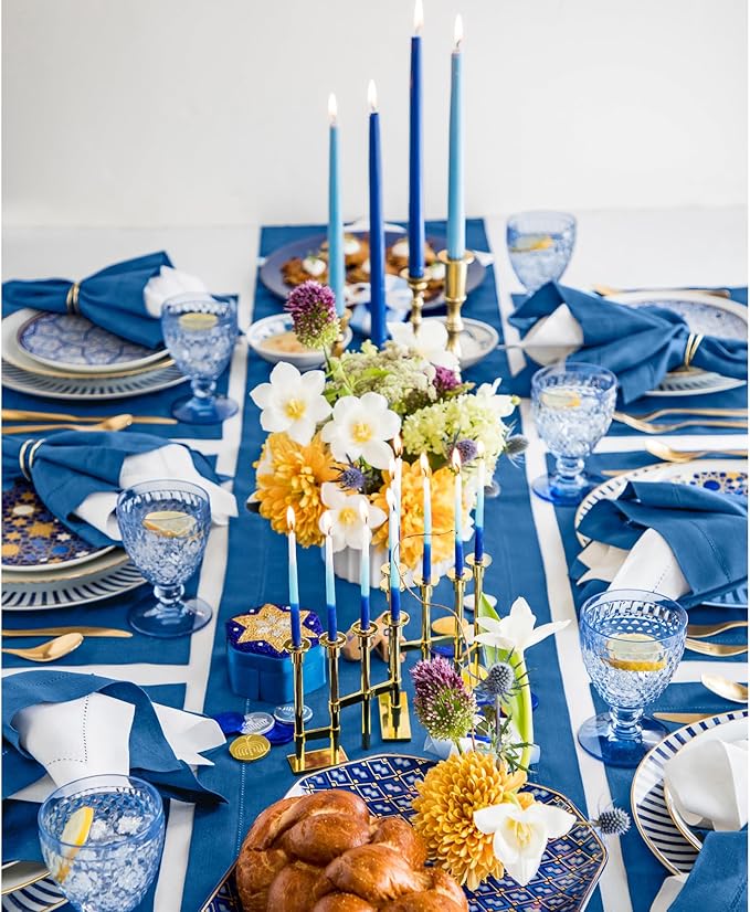 Solino Home Linen Indigo Blue Table Runner 132 Inches Long - 100% Pure Linen Extra Long Table Runner 14 x 132 Inch for Fall, Autumn - Classic Hemstitch-Ruum Studio Home