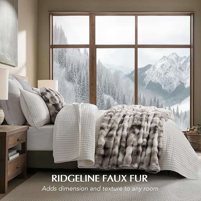 EVERGRACE Ultra Soft Luxury Fluffy Ridgeline Faux Rabbit Fur Throw Blanket, Thick Warm Bubble Throw for Bed, Cozy Plush Reversible Blankets for Couch, Chair, Sofa, Light Grey, 60x80 Inches, 870 GSM-Ruum Studio Home