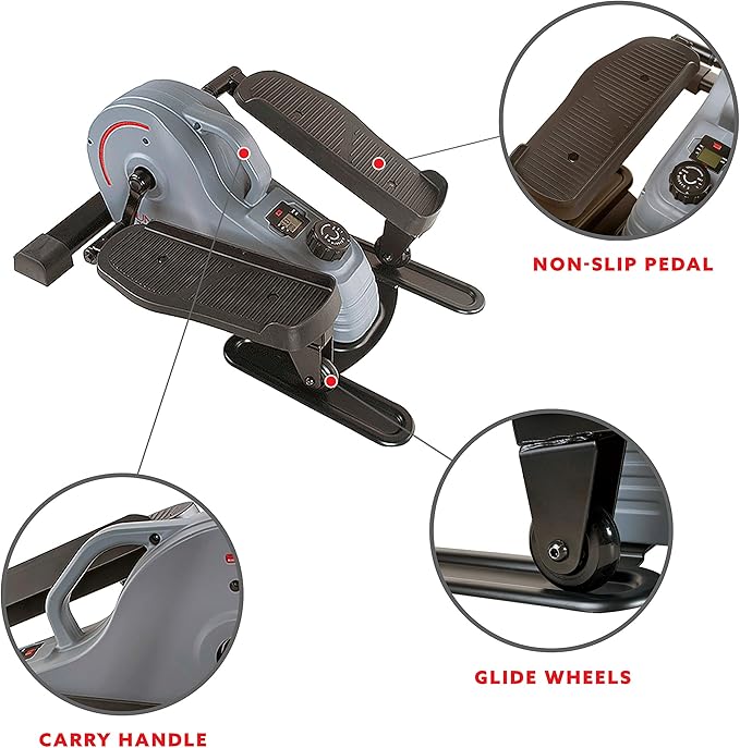 Sunny Health & Fitness 2-in-1 Sit/Stand Mini Elliptical Machine, Portable Under Desk Peddler Exerciser for Senior Home Workout, Optional Free Sunnyfit App Bluetooth Link, Handlebars or Resistance Band-Ruum Studio Home
