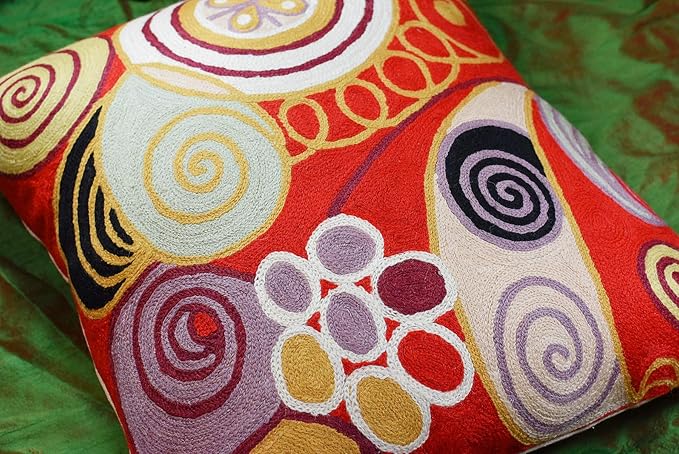 Hilma Al Klint Red Pillow Cover Modern Red Pillowcase Abstract Chair Cushion Accent Throw Pillowsham Mid Century Chair Cushions Hand Embroidered Wool Size 18x18-Ruum Studio Home